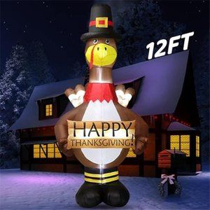 12FT  Blow Up Thanksgiving Inflatable Turkey Outdoor Decoration with LED Lighted